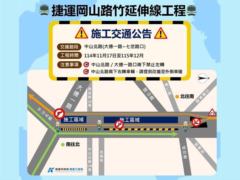 捷運岡山路竹延伸線二階工程即將進行排水箱涵改建作業