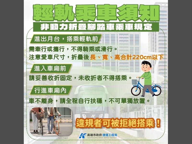 輕軌搭乘小提醒：折疊式腳踏車搭乘輕軌須知