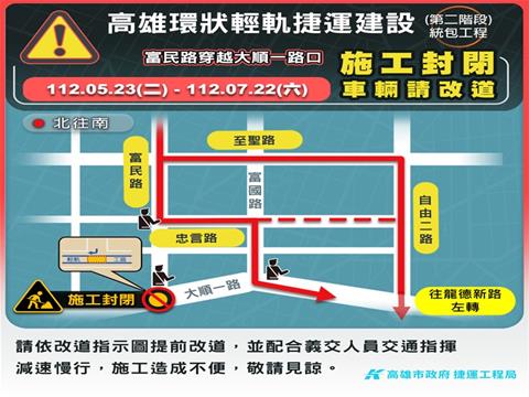 輕軌大順路段富民路口、自由一路口、灣中街口施工交維說明