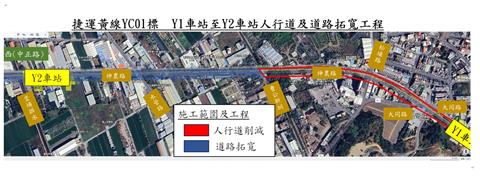 捷運黃線YC01標－ Y1車站至Y2車站人行道及道路拓寬工程